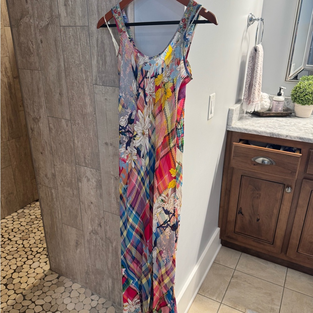 Colorful Floral Plaid Maxi Dress